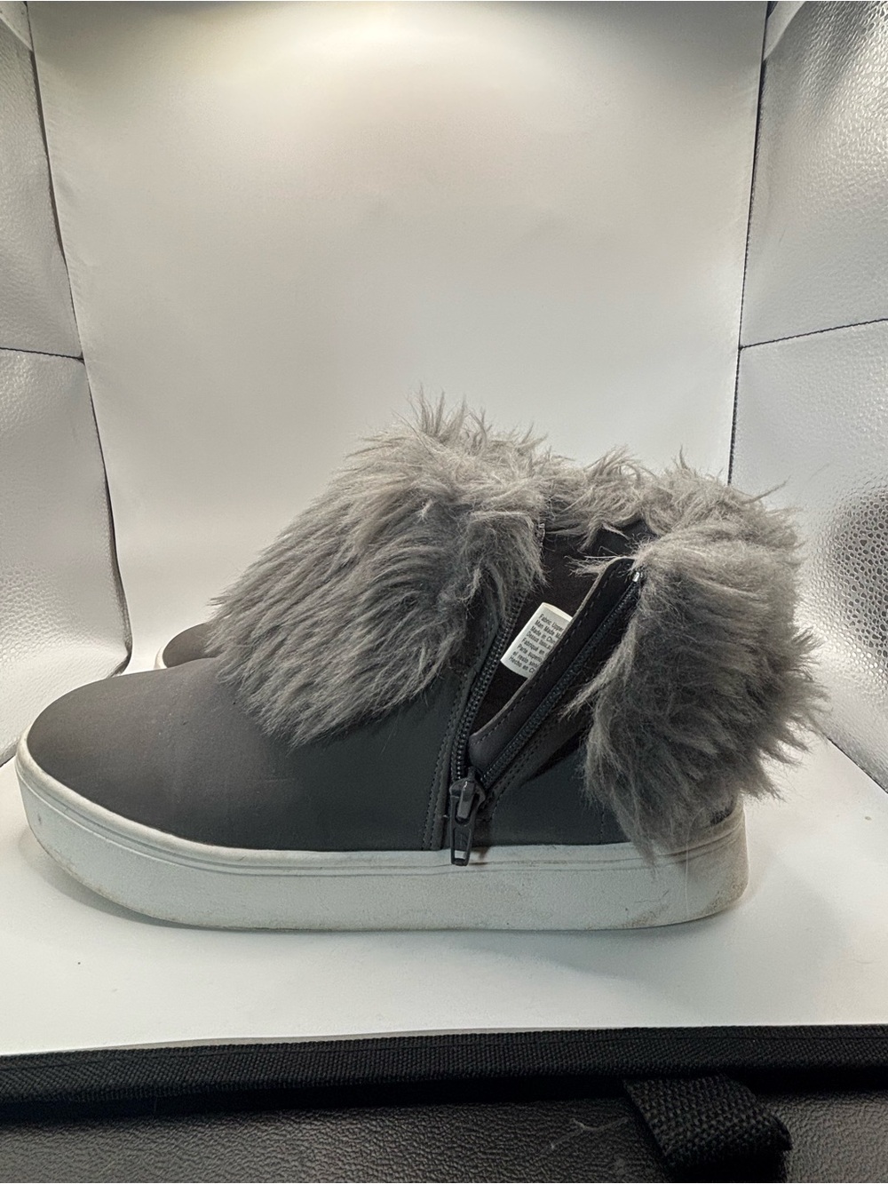Brash Gray Faux Fur Zip Ankle Sneakers